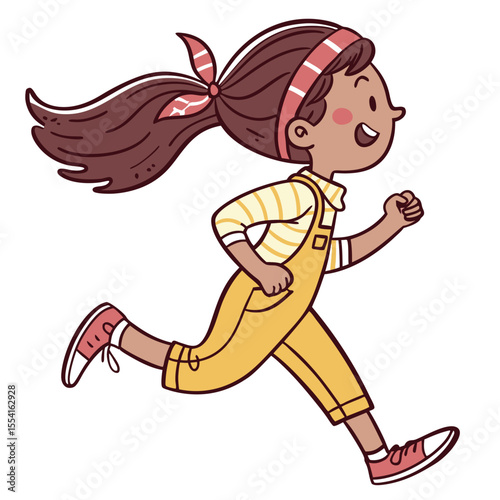 A girl running cartoon illustration. Isolated on white background