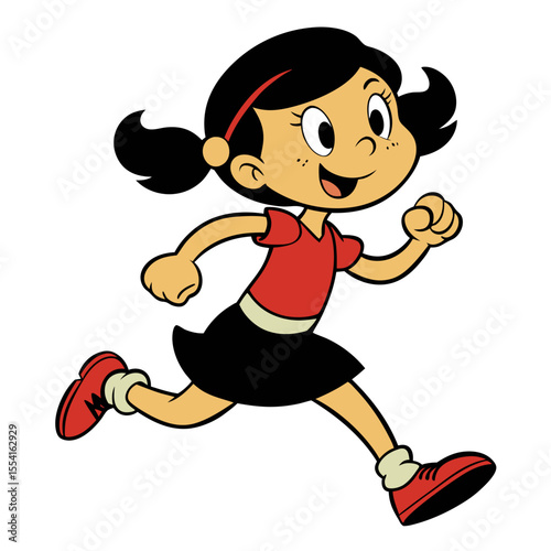 A girl running cartoon illustration. Isolated on white background
