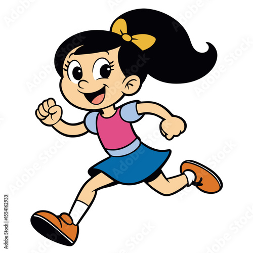 A girl running cartoon illustration. Isolated on white background