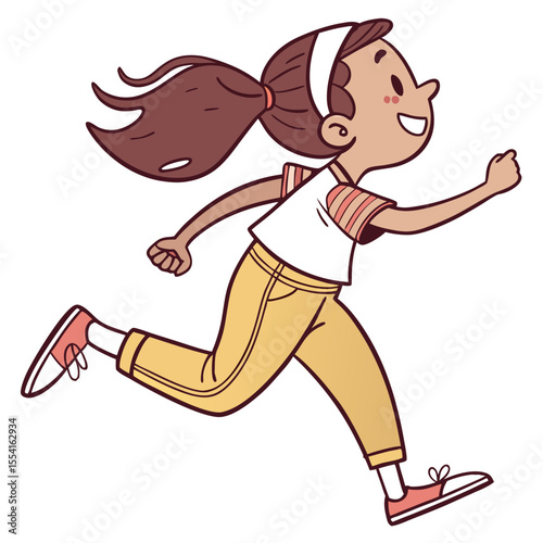 A girl running cartoon illustration. Isolated on white background
