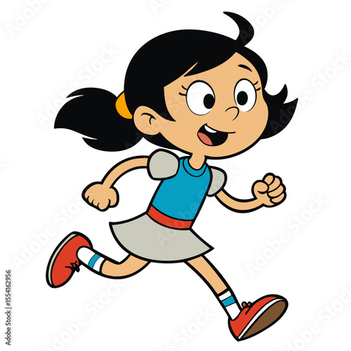 A girl running cartoon illustration. Isolated on white background