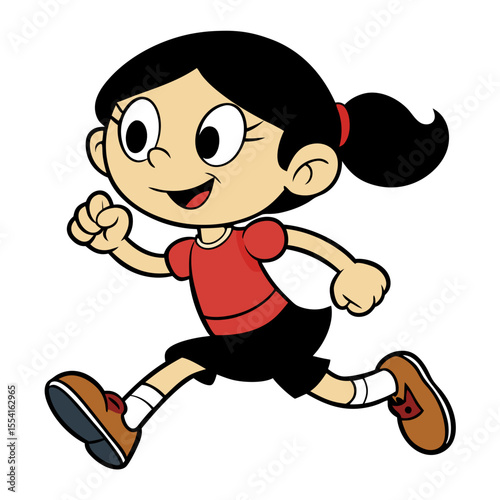 A girl running cartoon illustration. Isolated on white background