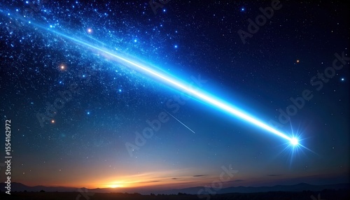 Bright Comet Streaking Across Starry Night Sky