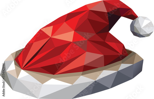 Santa hat low poly vector elements, Clipart santa hat flat icon illustration.