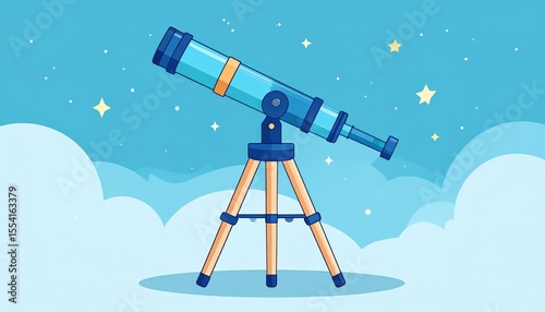 Pixel Art Telescope Against Cloudy Night Sky