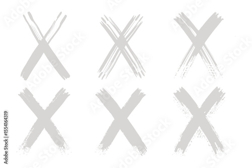 Cross Marks: A collection of six hand-drawn cross marks, perfect for highlighting choices or emphasizing negation, ideal for web design, print media, and minimalist concepts.