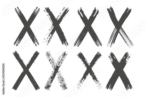 Hand-Painted Cross Graphic Set: A collection of eight unique, hand-painted cross symbols, each with a slightly different texture and style.