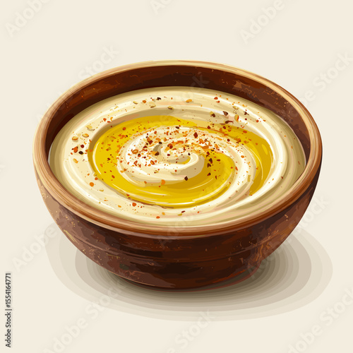 Traditional Hummus Bowl with Olive Oil and Spices