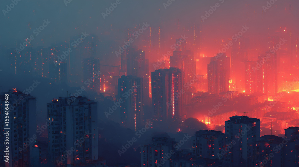 Fototapeta premium Burning city, radiation blaster 