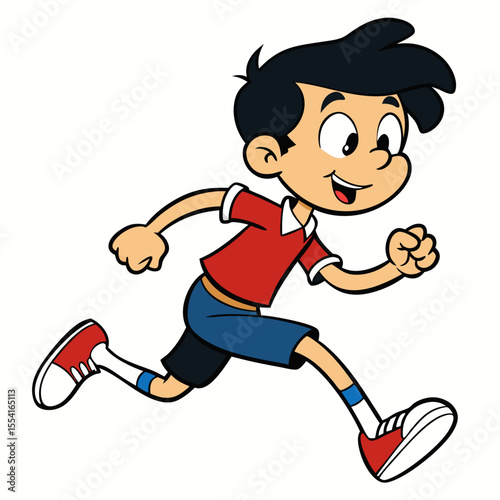 A boy running cartoon illustration. Isolated on white background