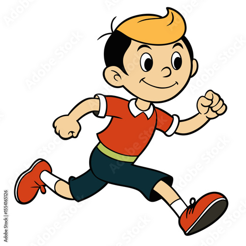 A boy running cartoon illustration. Isolated on white background