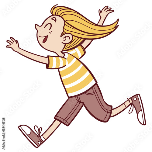 A boy running cartoon illustration. Isolated on white background