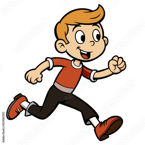 A boy running cartoon illustration. Isolated on white background