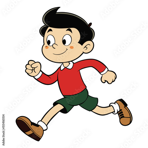 A boy running cartoon illustration. Isolated on white background