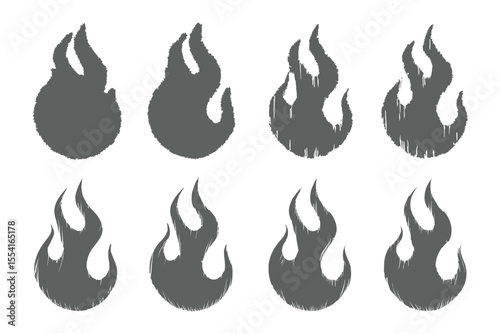 Fiery Shapes: An artistic depiction of fire in various gray, evokes both warmth and power, with each shape representing different stages of the flame.