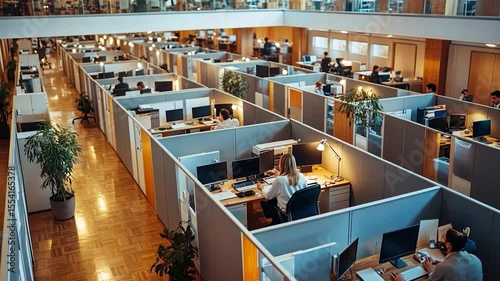 Office workspaces with people working