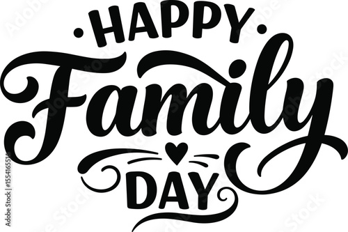 Happy Family Day message in stylish typography, heart and swirl elements, celebration of togetherness, love, family unity, greeting design, decorative lettering, joyful holiday