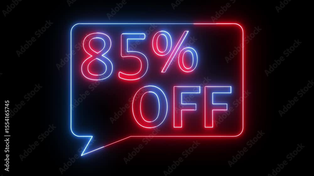 85% percent OFF text icon animation glowing neon red and blue color price tag special offer business banner sign clip art template signboard poster shop store discount sign symbol on black background 85% percent OFF text icon animation glowing neon red and blue color price tag special offer business banner sign clip art template signboard poster shop store discount sign symbol on black background