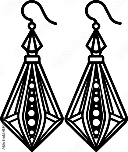 Earrings icon black and white simple thin flat
