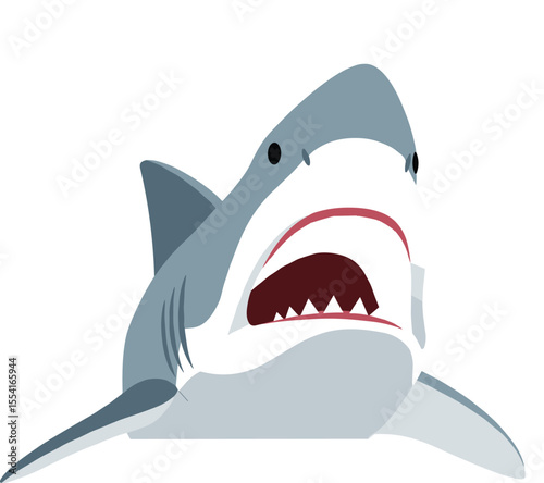 Great white shark illustration with sharp teeth, open mouth, fierce marine predator, dangerous ocean animal, underwater wildlife, sea creature art, aquatic threat design