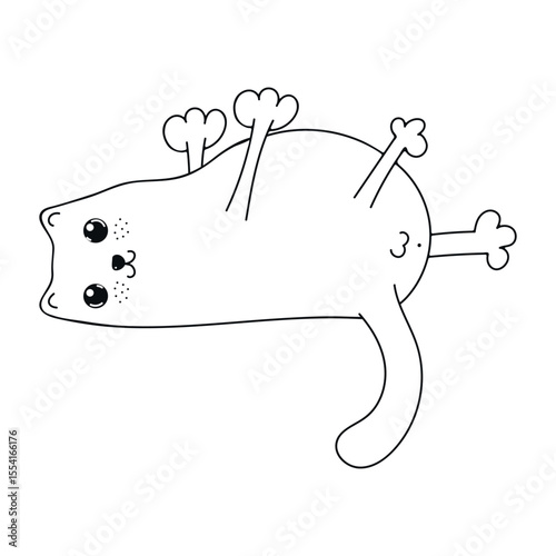 The cat is lying on its back. Cute silhouette of a cat. Hand-drawn drawings