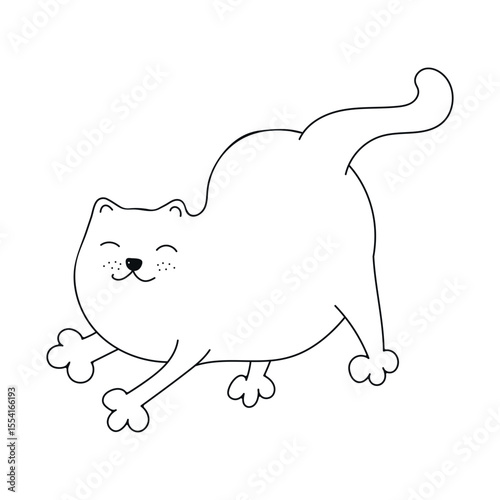 The cat stretches. Cute silhouette of a cat. Hand-drawn drawings