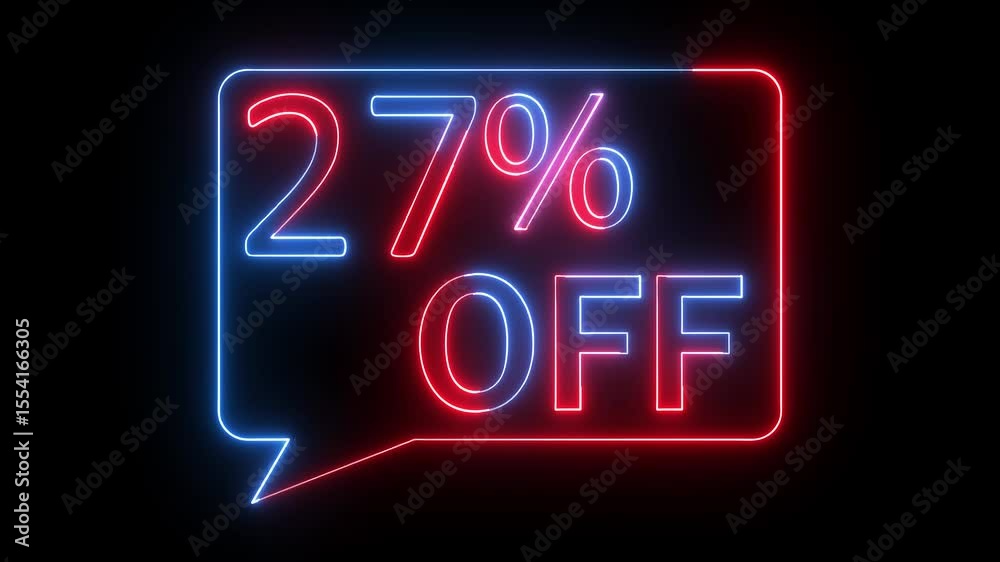 27% percent OFF text icon animation glowing neon red and blue color price tag special offer business banner sign clip art template signboard poster shop store discount sign symbol on black background 27% percent OFF text icon animation glowing neon red and blue color price tag special offer business banner sign clip art template signboard poster shop store discount sign symbol on black background