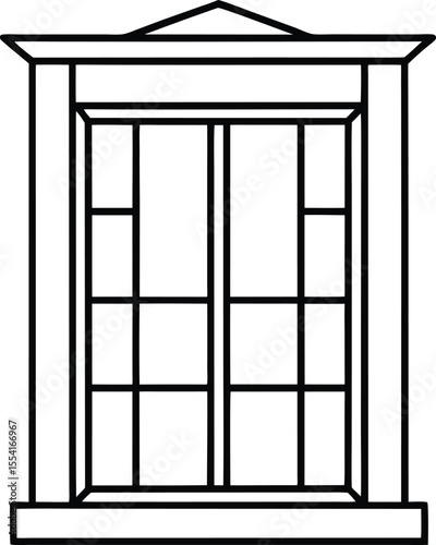 Symmetrical Glass Window Frame in Thin Line Vector