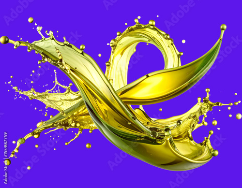  Fresh Olive Oil Splash Explosion, Isolated on Transparent Background PNG