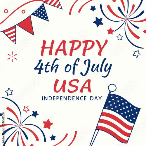 Happy 4th of July banner, USA Independence Day background  white background