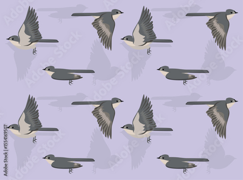 Tufted Titmouse Flying Bird Cartoon Character Seamless Wallpaper Background