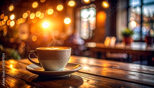 夕暮れのカフェ：温かいコーヒーと柔らかな光のボケGenerated image
