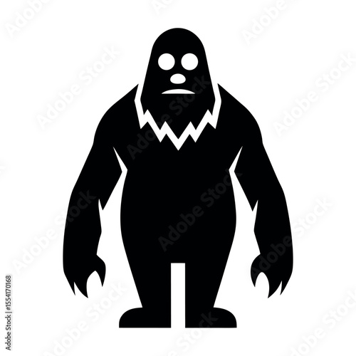 Cartoon Silhouette of Bigfoot Isolated Black Sasquatch Illustration on White Background