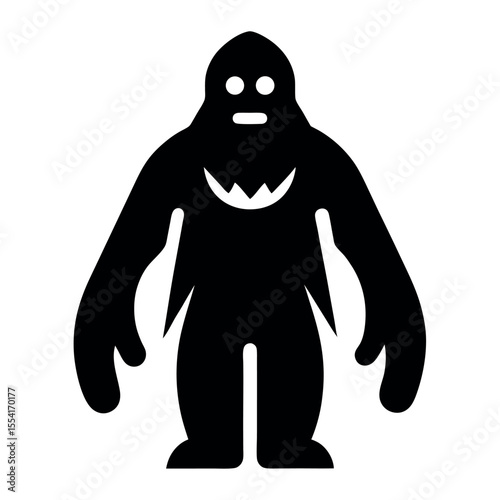 Isolated Silhouette of a BigfootLike Creature Standing, With a Furry Patch and Round Eyes