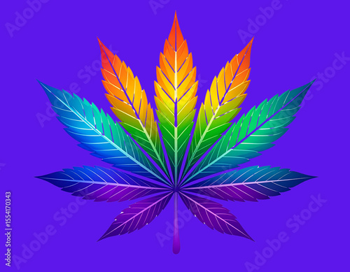  Colorful Cannabis Leaf Logo Design Concept, Transparent Background PNG