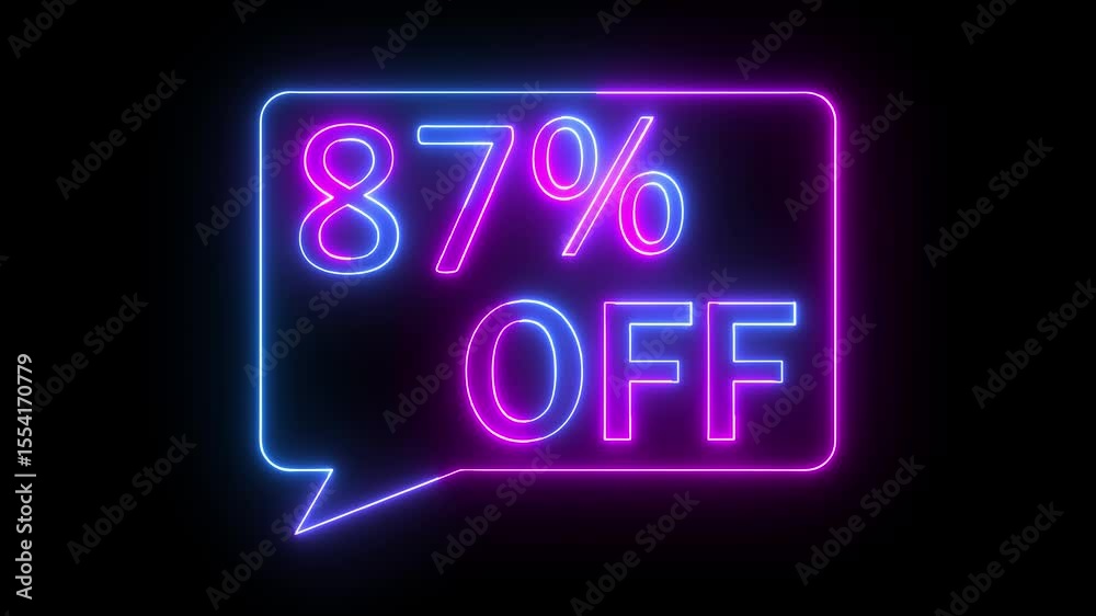 87% percent OFF text icon animation glowing neon pink and blue color price tag special offer business banner sign clip art template signboard poster shop store discount sign symbol on black background 87% percent OFF text icon animation glowing neon pink and blue color price tag special offer business banner sign clip art template signboard poster shop store discount sign symbol on black background