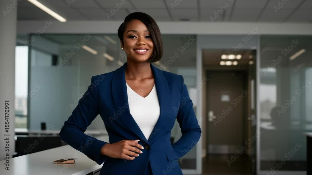 Confident professional woman in navy blue business suit Confident professional woman in navy blue business suit