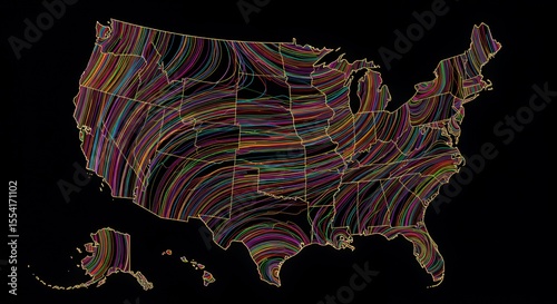 Vibrant Lines Dance Across a Neon Map of the United States