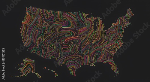 Psychedelic United States Map: Vibrant Swirls of Color Across the Nation
