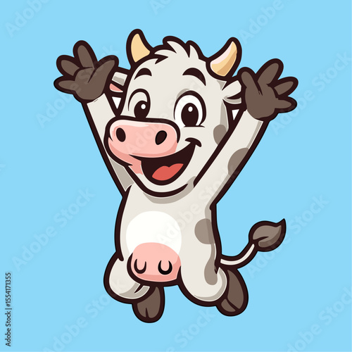 Cow Cartoon Mascot Jump Happy Cow Illustrations