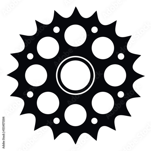 Isolated Black Gear with Circular Holes and Spiked Outer Edge Illustration
