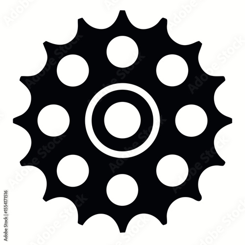Black Cogwheel with Holes, Gear Icon Illustration on White Background