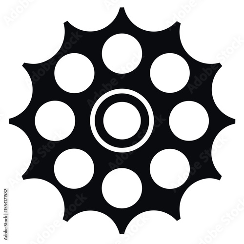 Black Silhouette of a Revolver Cylinder with Circular Chambers and Outer Rim Details