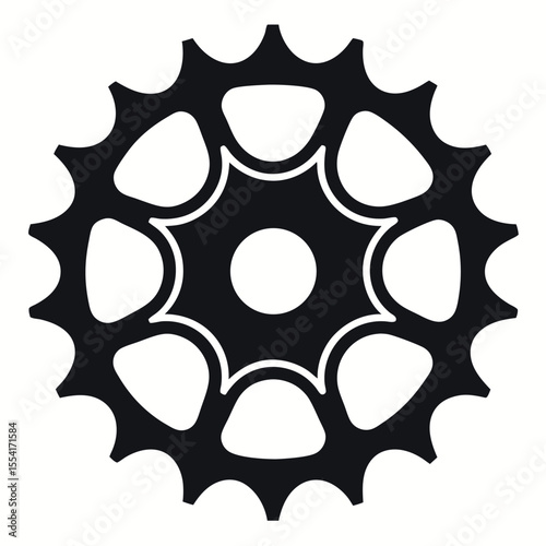 Black and White Cogwheel with Central Hole and Smooth Rounded Edges