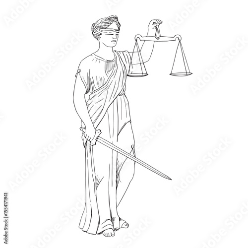 Justice with scales and sward in hands lady Femida Themis illustration.