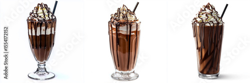 Glass of chocolate milk with creamy foam on top