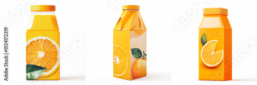 Carton of orange juice with colorful design.