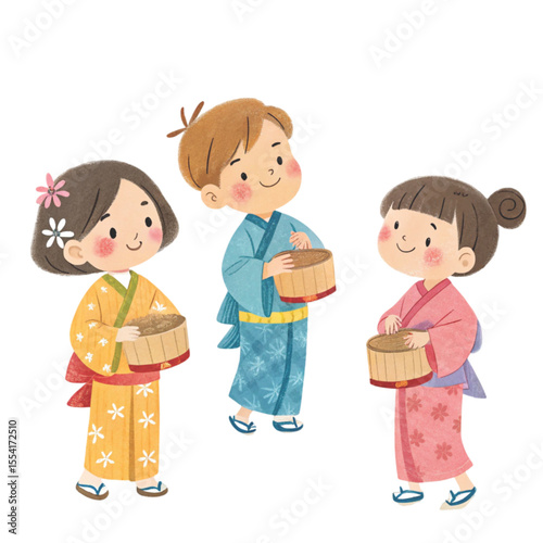 Cartoon of a boy and girl wearing Numata Festival Clipart Watercolor
