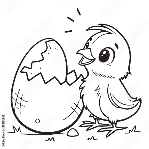 Cute Chick Emerging from Cracked Egg Shell baby chick