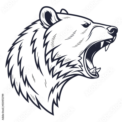Roaring Bear Head Dark Grey Line Art Illustration grizzly bear